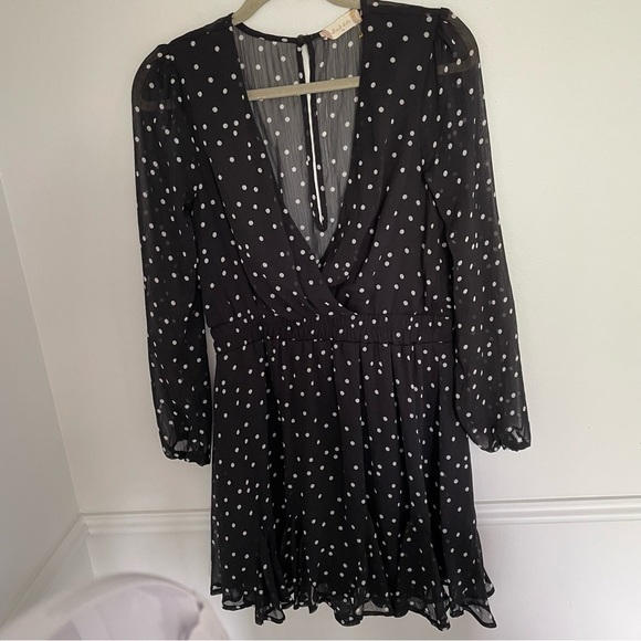 Alter’d State Polka Dot White Black Long Sleeve Ruffle Dresss Sz Medium - Picture 2 of 8